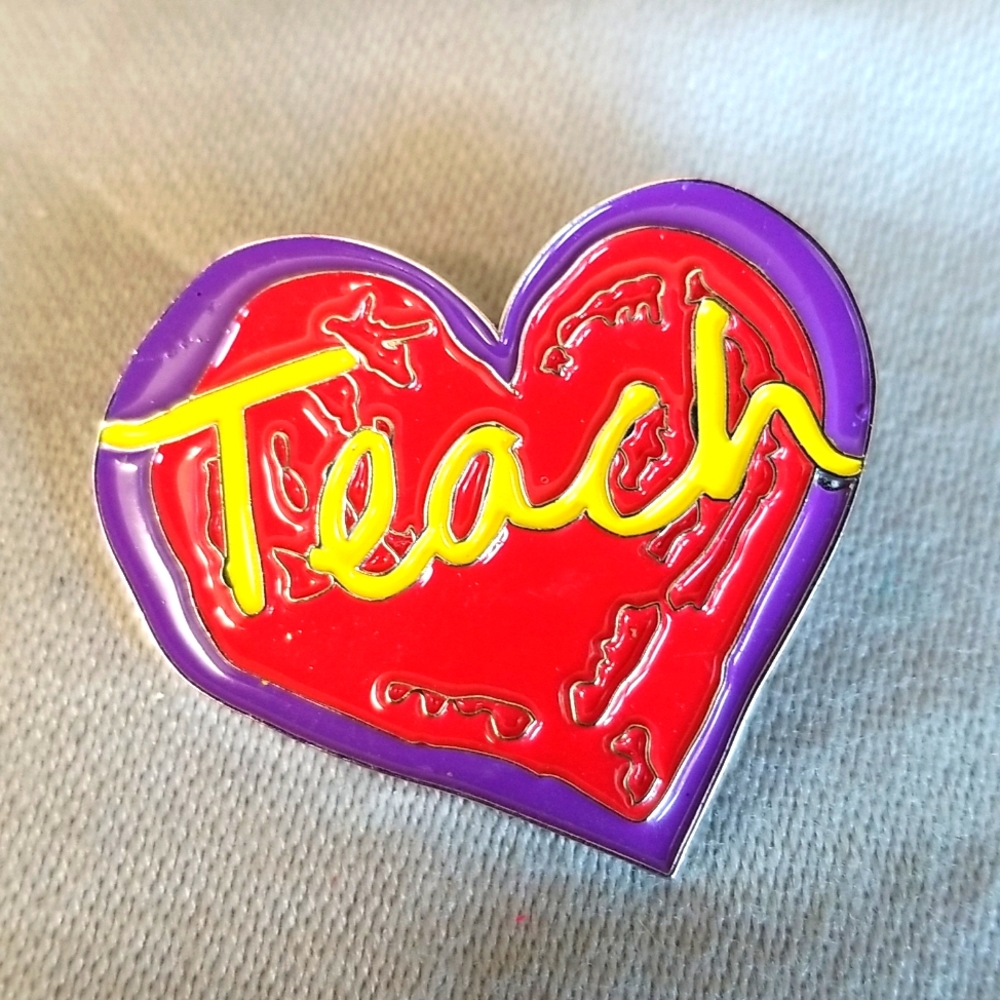 ENAMEL " TEACH " HEART lapel pin